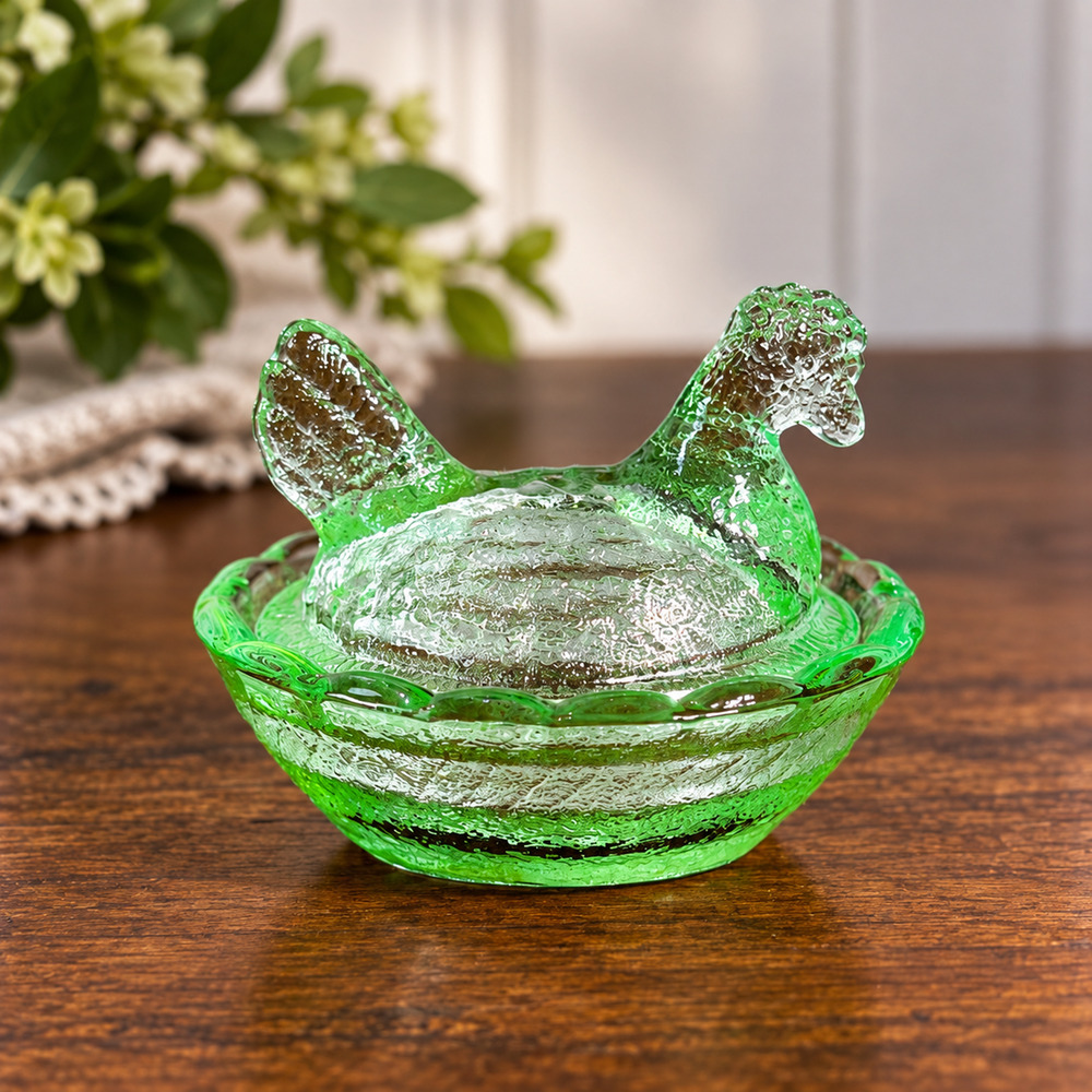 Hen on Nest Lime Green Salt Cellar 2.5" Miniature